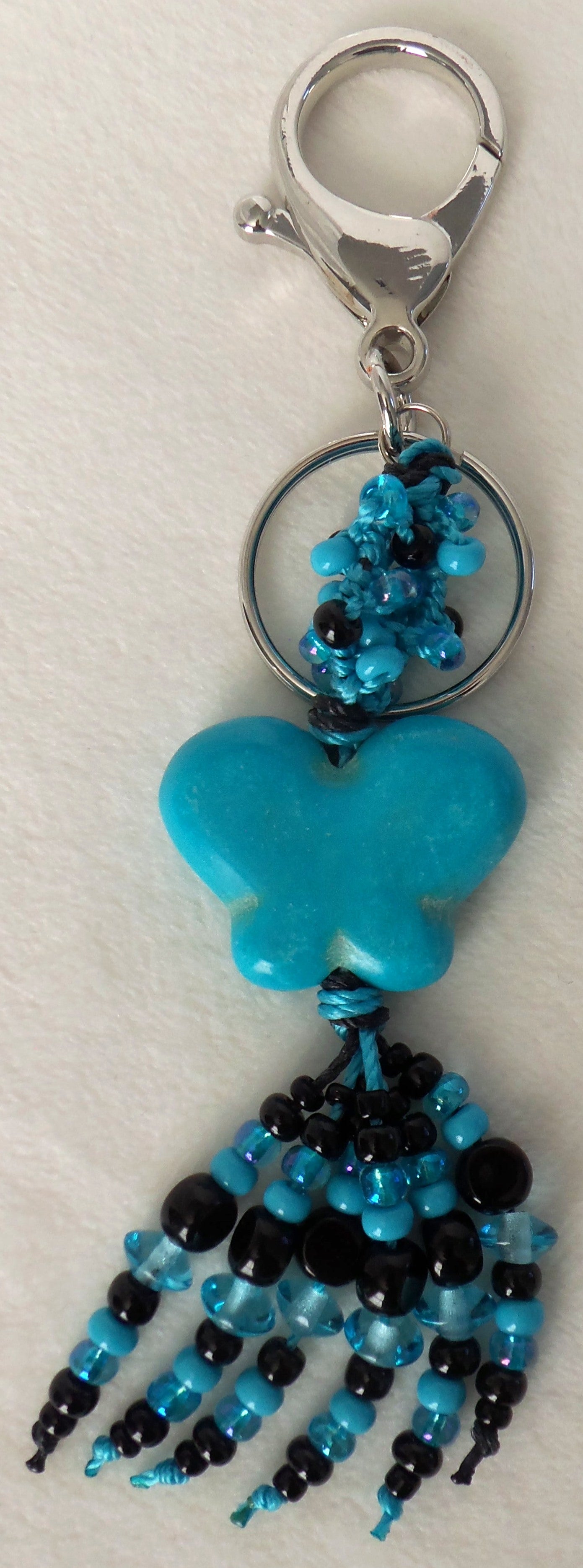 Black & Blue Butterfly Beaded Clip-On Keychain - Juicybeads Jewelry
