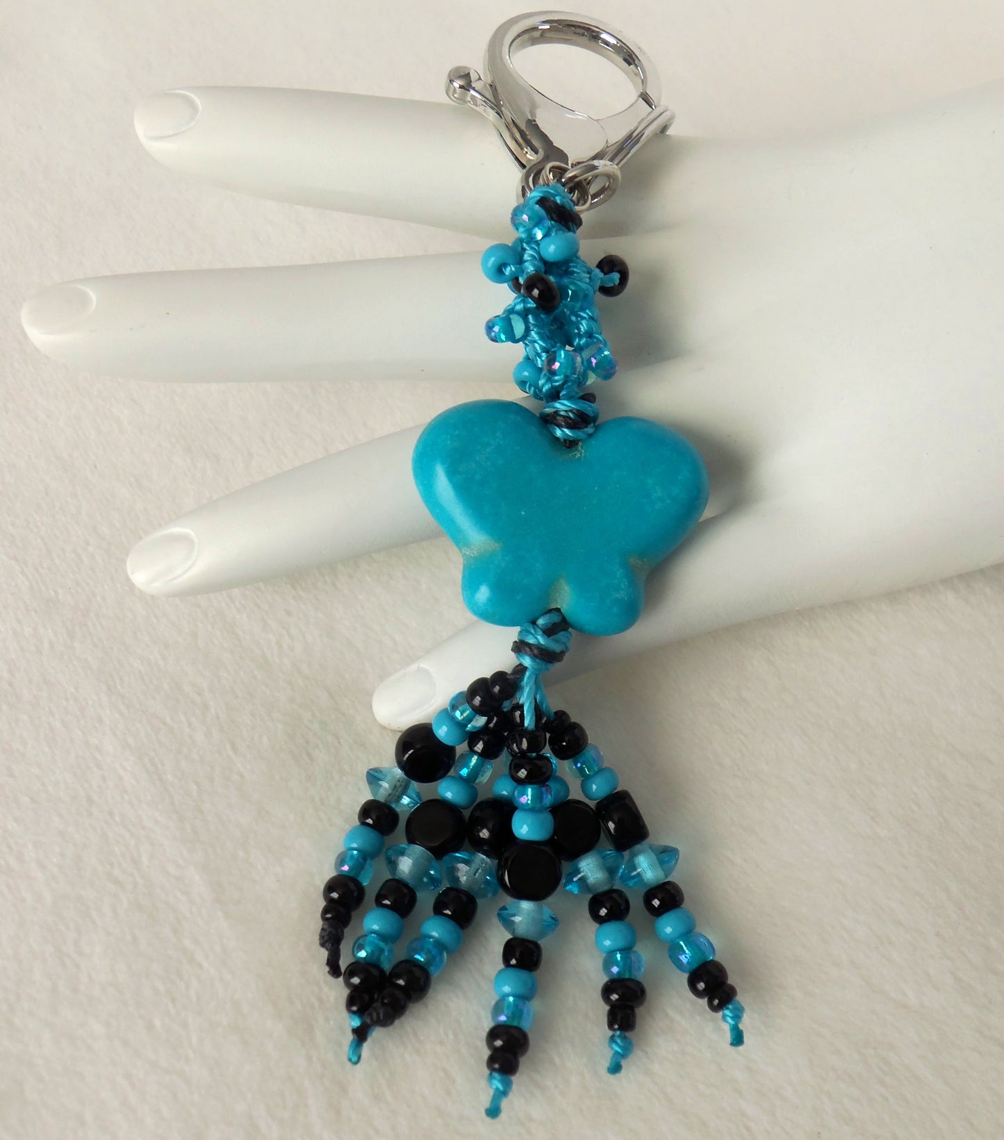 Black & Blue Butterfly Beaded Clip-On Keychain - Juicybeads Jewelry