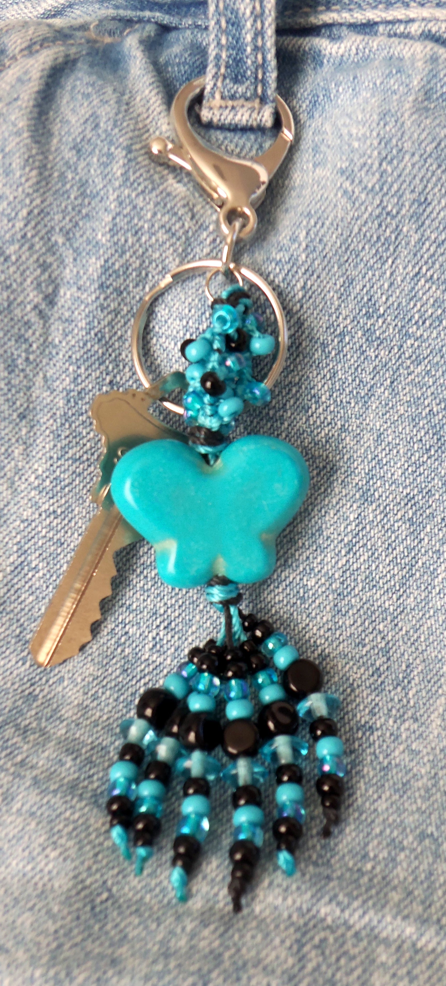 Black & Blue Butterfly Beaded Clip-On Keychain - Juicybeads Jewelry