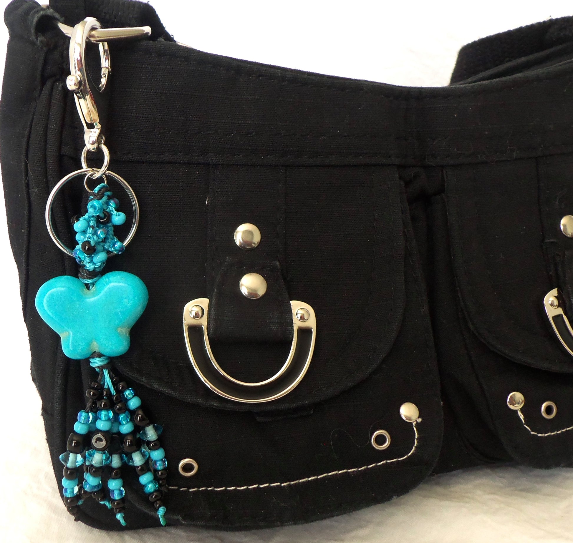Black & Blue Butterfly Beaded Clip-On Keychain - Juicybeads Jewelry