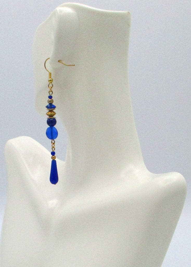 Blue Beaded Long Drop Earrings - Juicybeads Jewelry