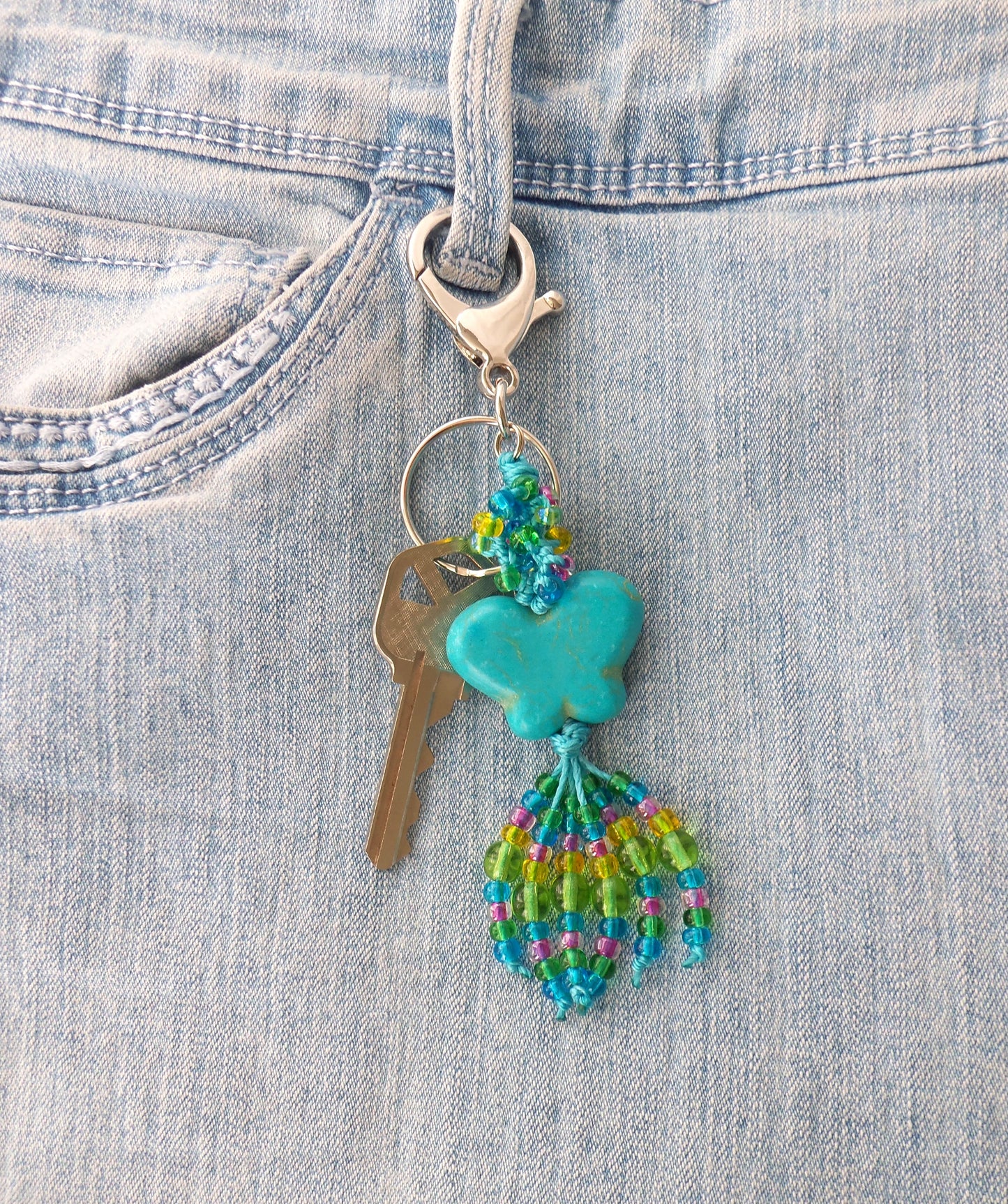 Blue Butterfly Beaded Clip-On Keychain - Juicybeads Jewelry