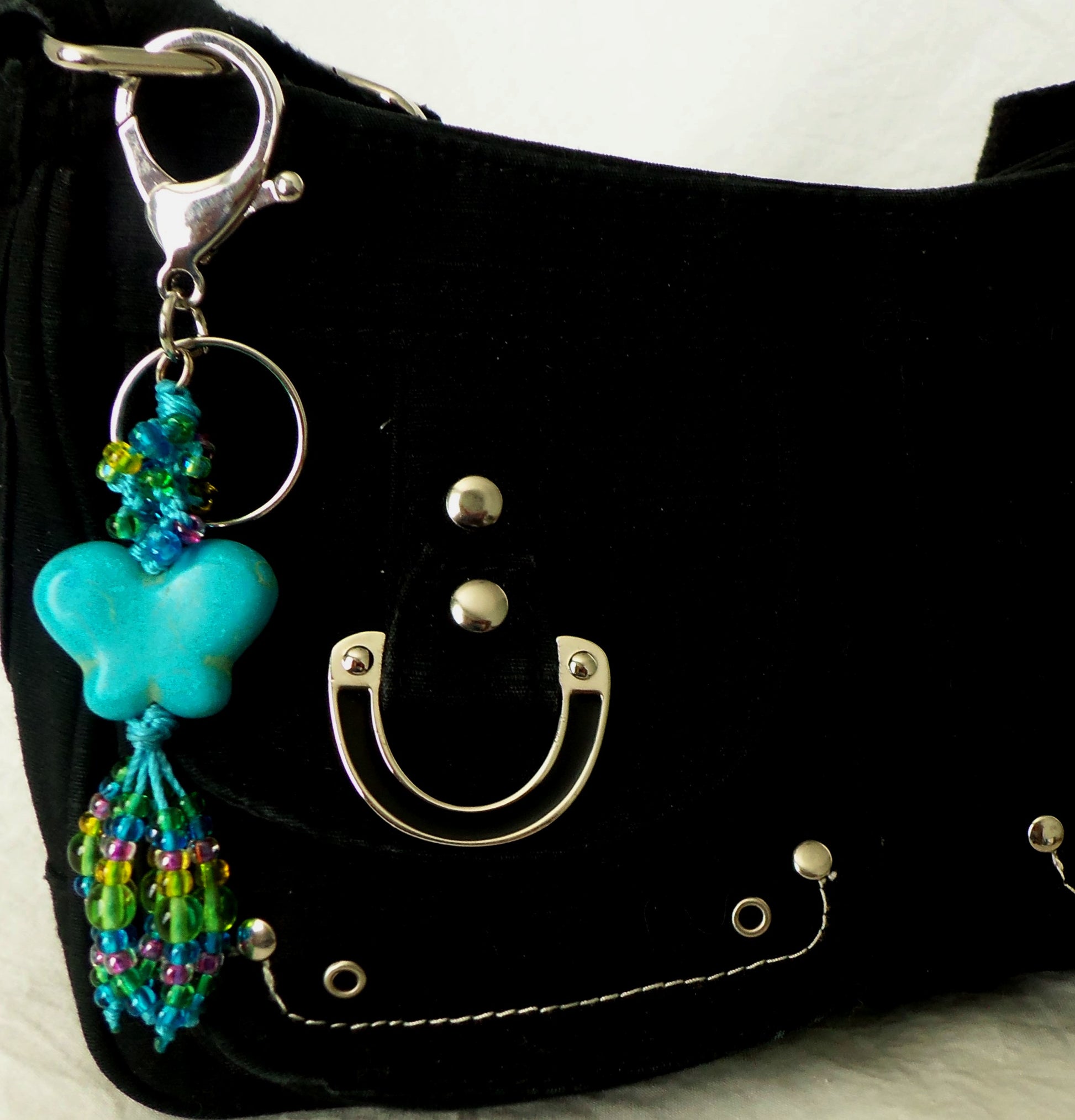 Blue Butterfly Beaded Clip-On Keychain - Juicybeads Jewelry