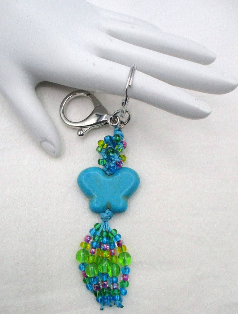 Blue Butterfly Beaded Clip-On Keychain - Juicybeads Jewelry