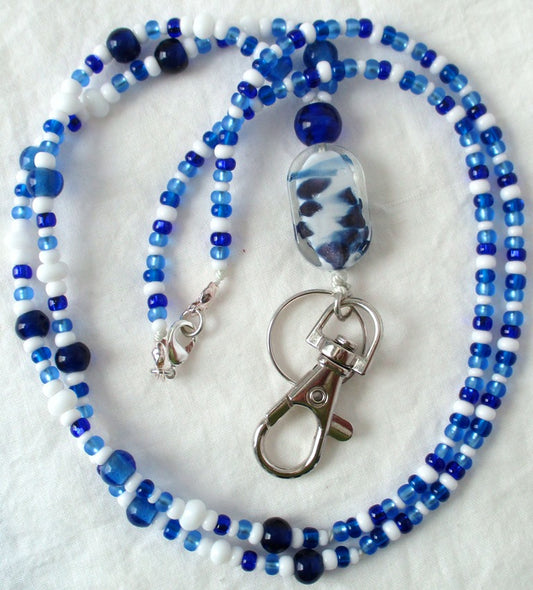 Blue & White Beaded Lanyard - Juicybeads Jewelry