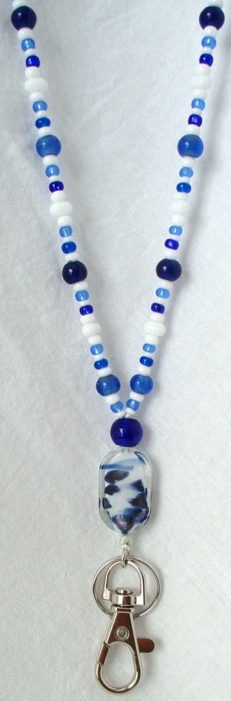 Blue & White Beaded Lanyard - Juicybeads Jewelry