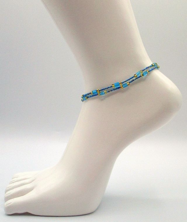 Blue & Yellow Beaded Anklet - Juicybeads Jewelry