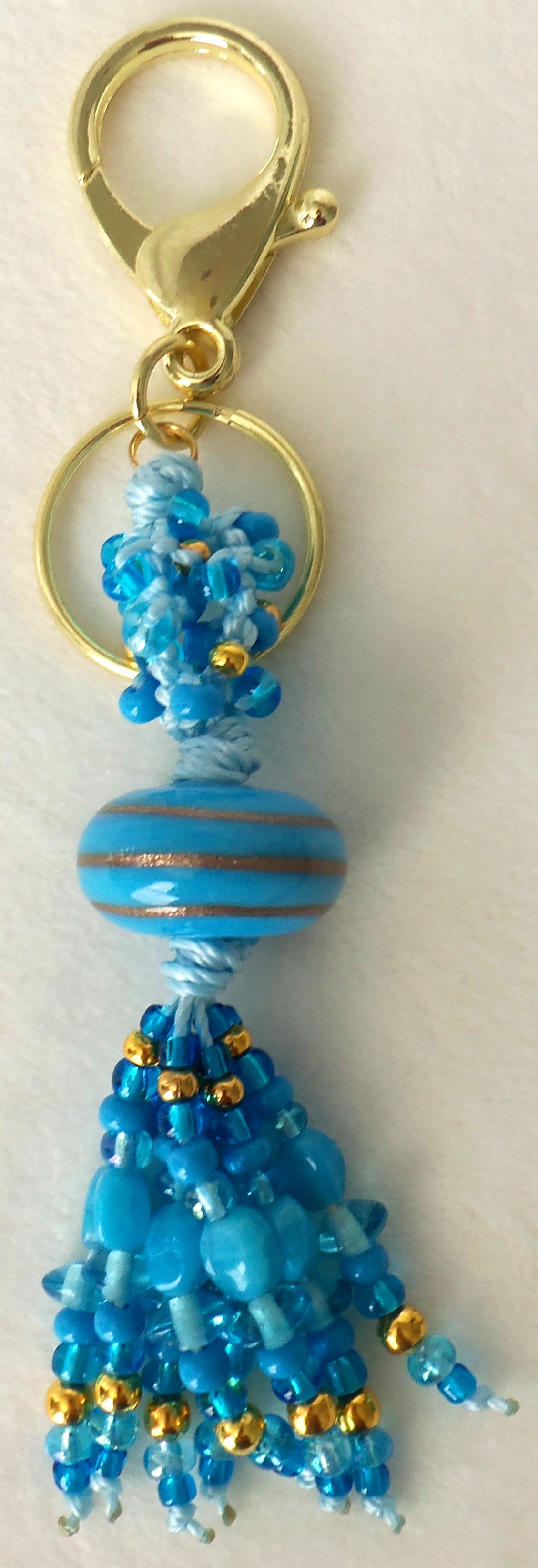 Blue & Gold Beaded Clip-On Keychain - Juicybeads Jewelry
