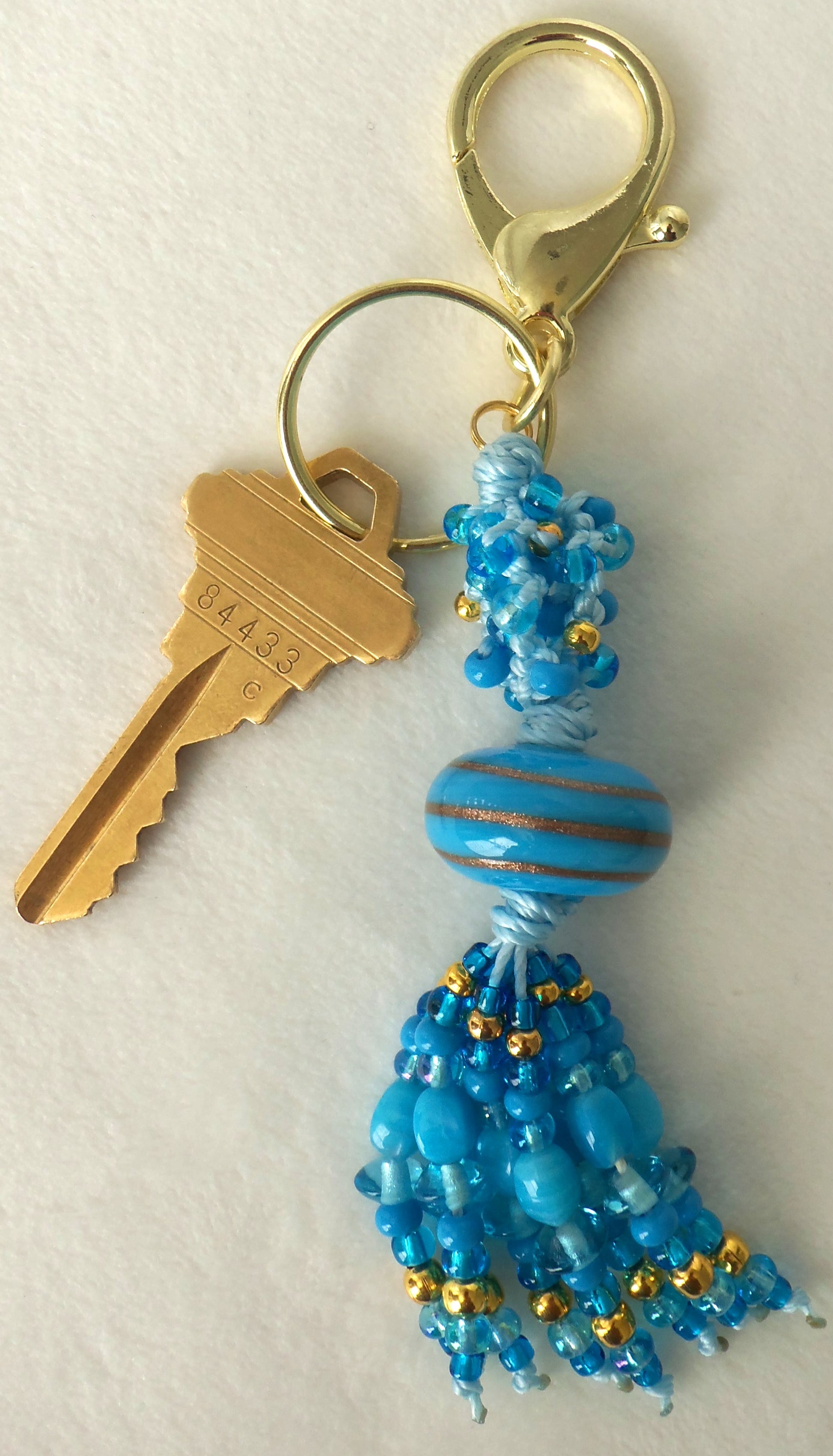 Blue & Gold Beaded Clip-On Keychain - Juicybeads Jewelry