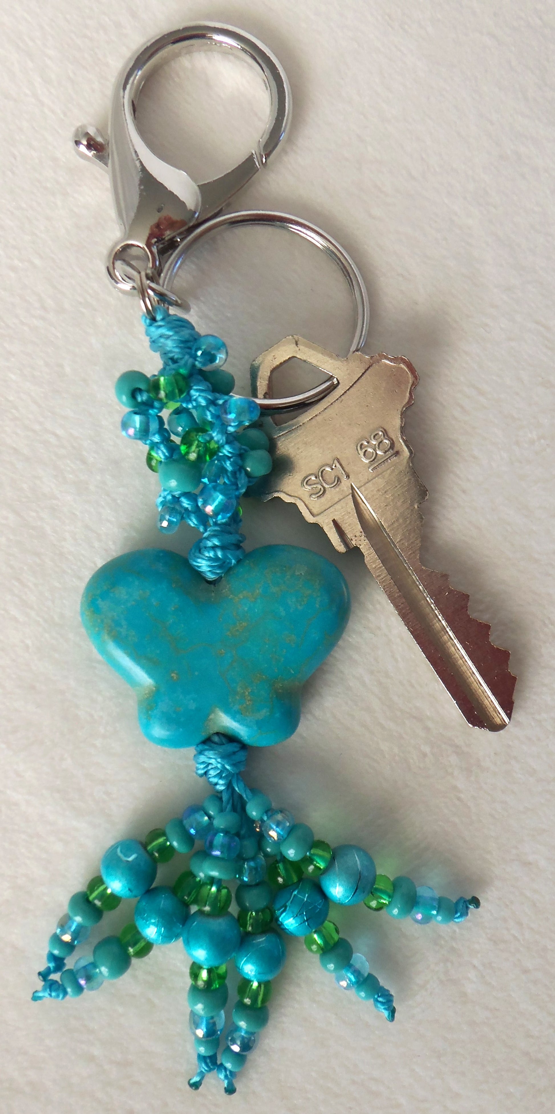 Blue & Green Butterfly Beaded Clip-On Keychain - Juicybeads Jewelry