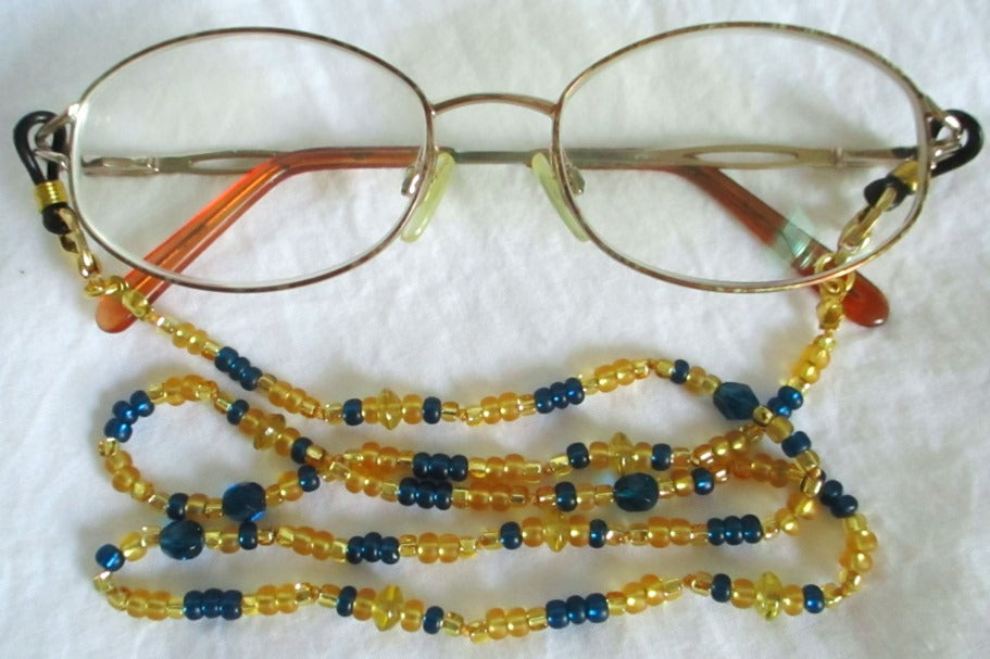 Blue Yellow Beaded Eyeglass Chain - Juicybeads Jewelry