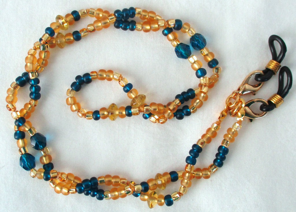 Blue Yellow Beaded Eyeglass Chain - Juicybeads Jewelry