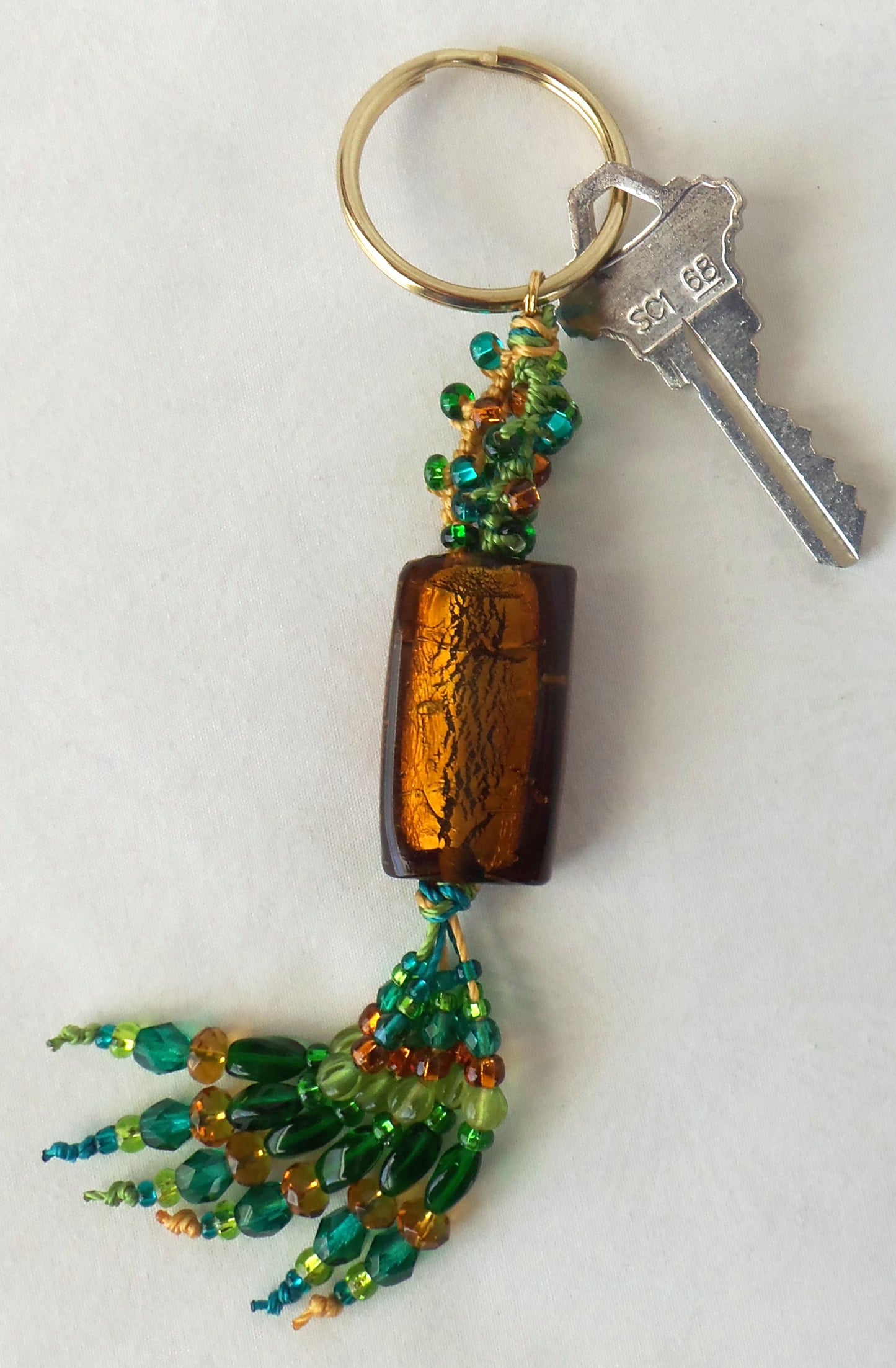Brown & Green Beaded Keychain - Juicybeads Jewelry