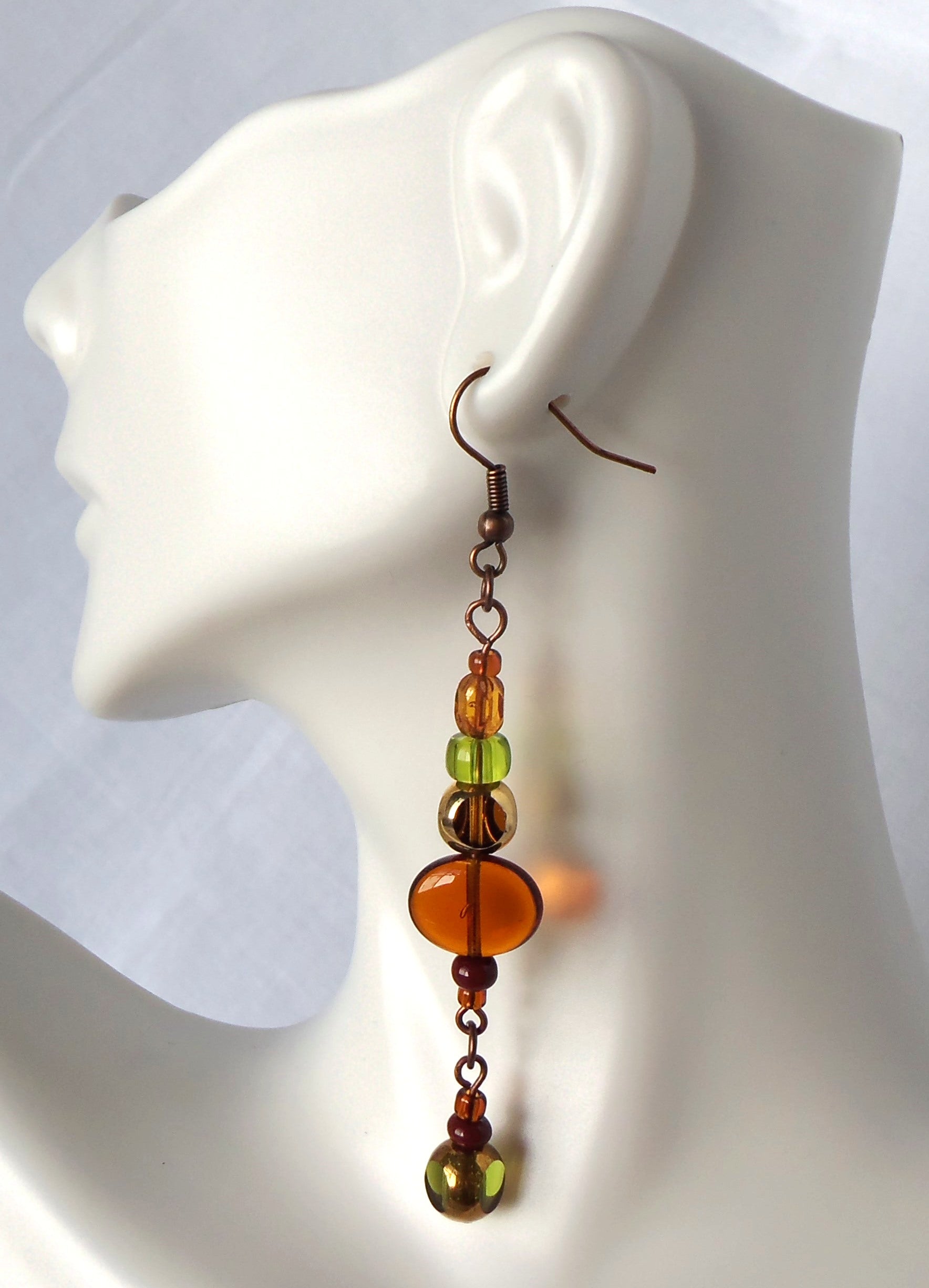 Brown & Green Long Drop Earrings - Juicybeads Jewelry