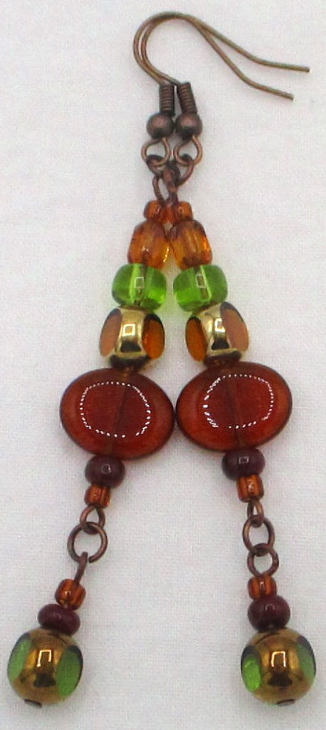 Brown & Green Long Drop Earrings - Juicybeads Jewelry