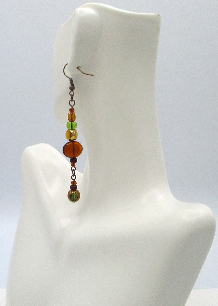 Brown & Green Long Drop Earrings - Juicybeads Jewelry
