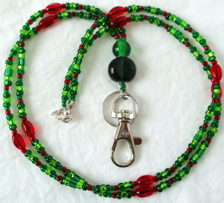 Green & Red Beaded Lanyard - Juicybeads Jewelry