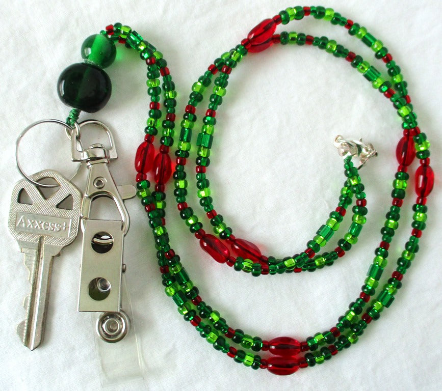 Green & Red Beaded Lanyard - Juicybeads Jewelry