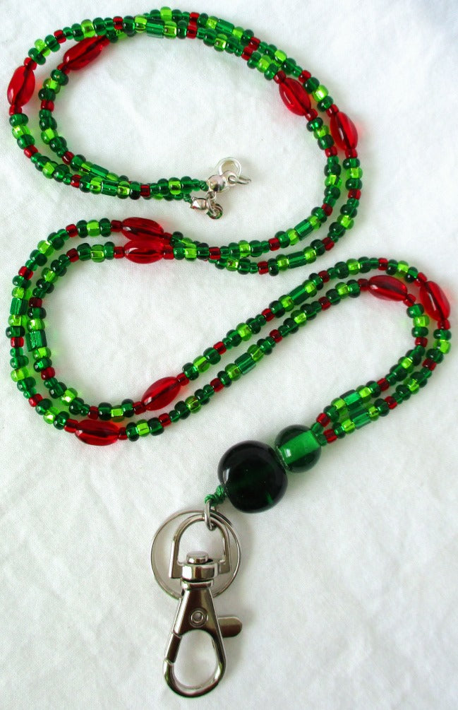 Green & Red Beaded Lanyard - Juicybeads Jewelry