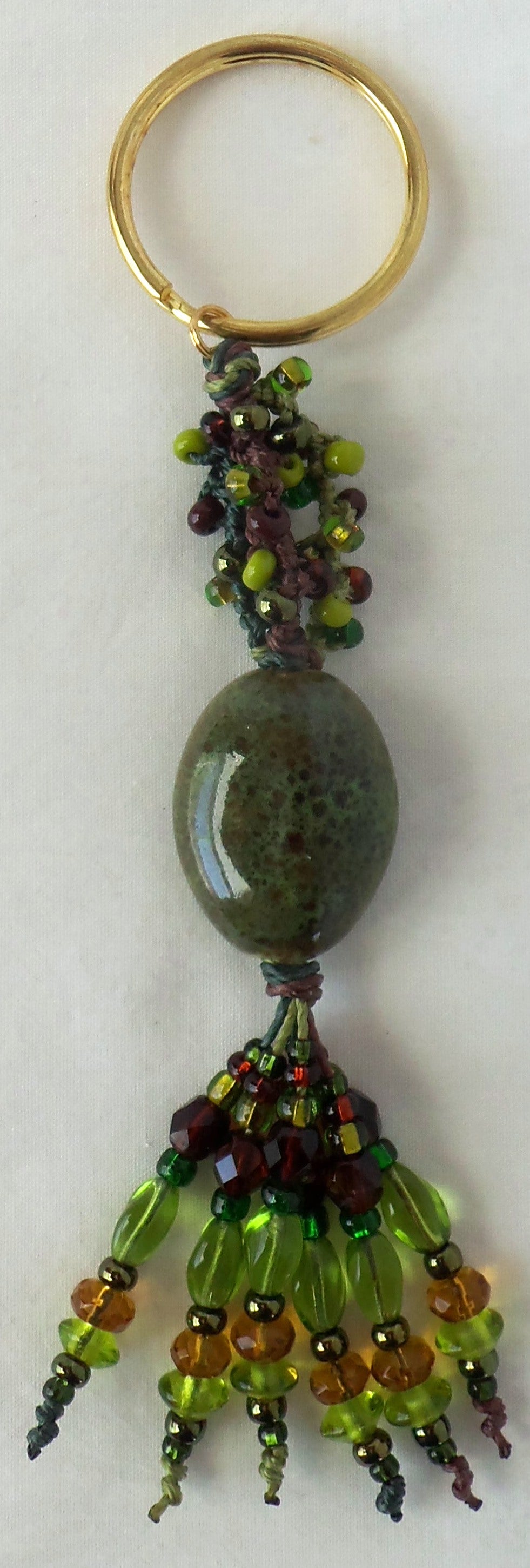 Green & Brown Beaded Keychain - Juicybeads Jewelry