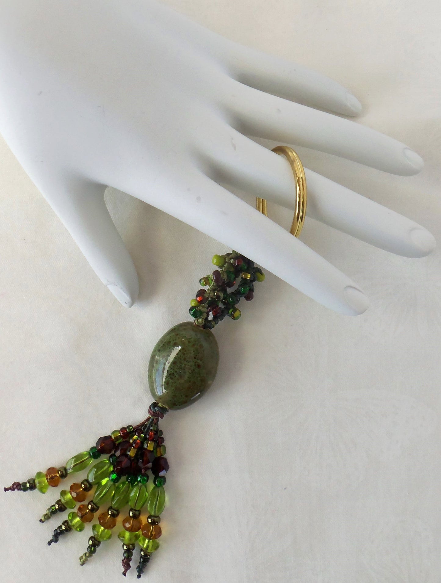 Green & Brown Beaded Keychain - Juicybeads Jewelry