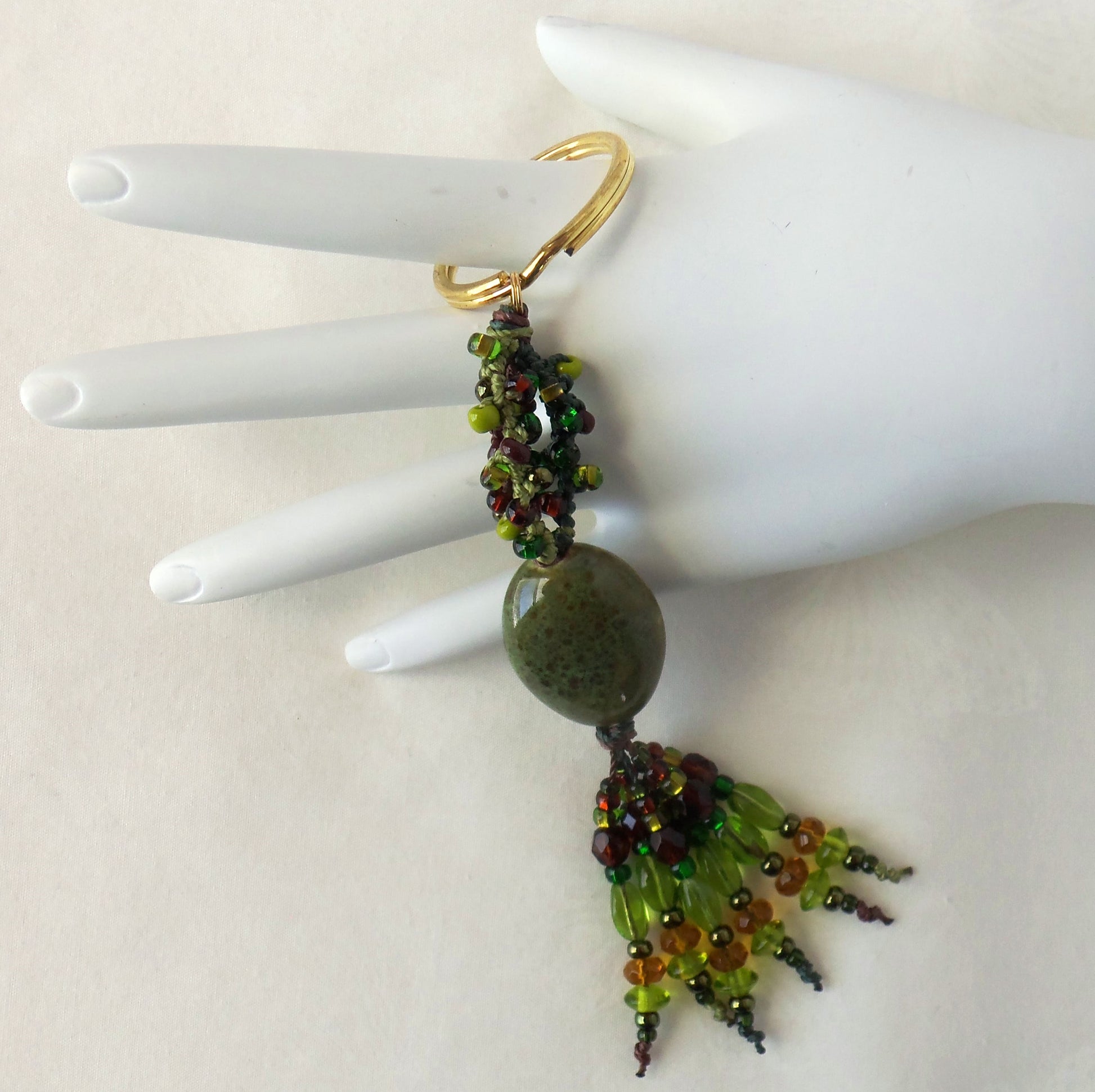 Green & Brown Beaded Keychain - Juicybeads Jewelry