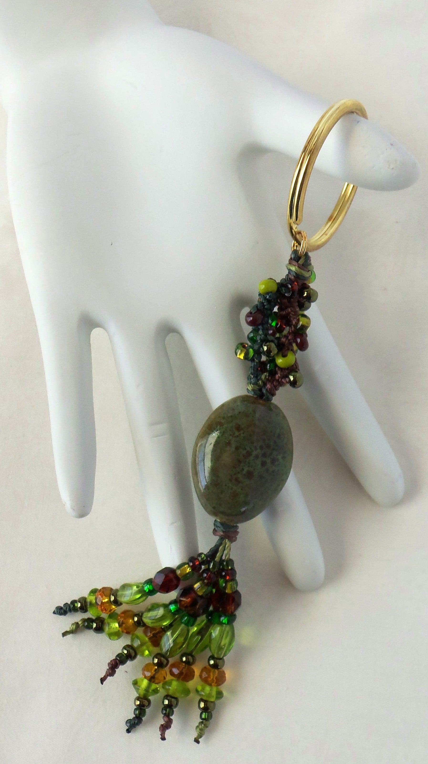 Green & Brown Beaded Keychain - Juicybeads Jewelry