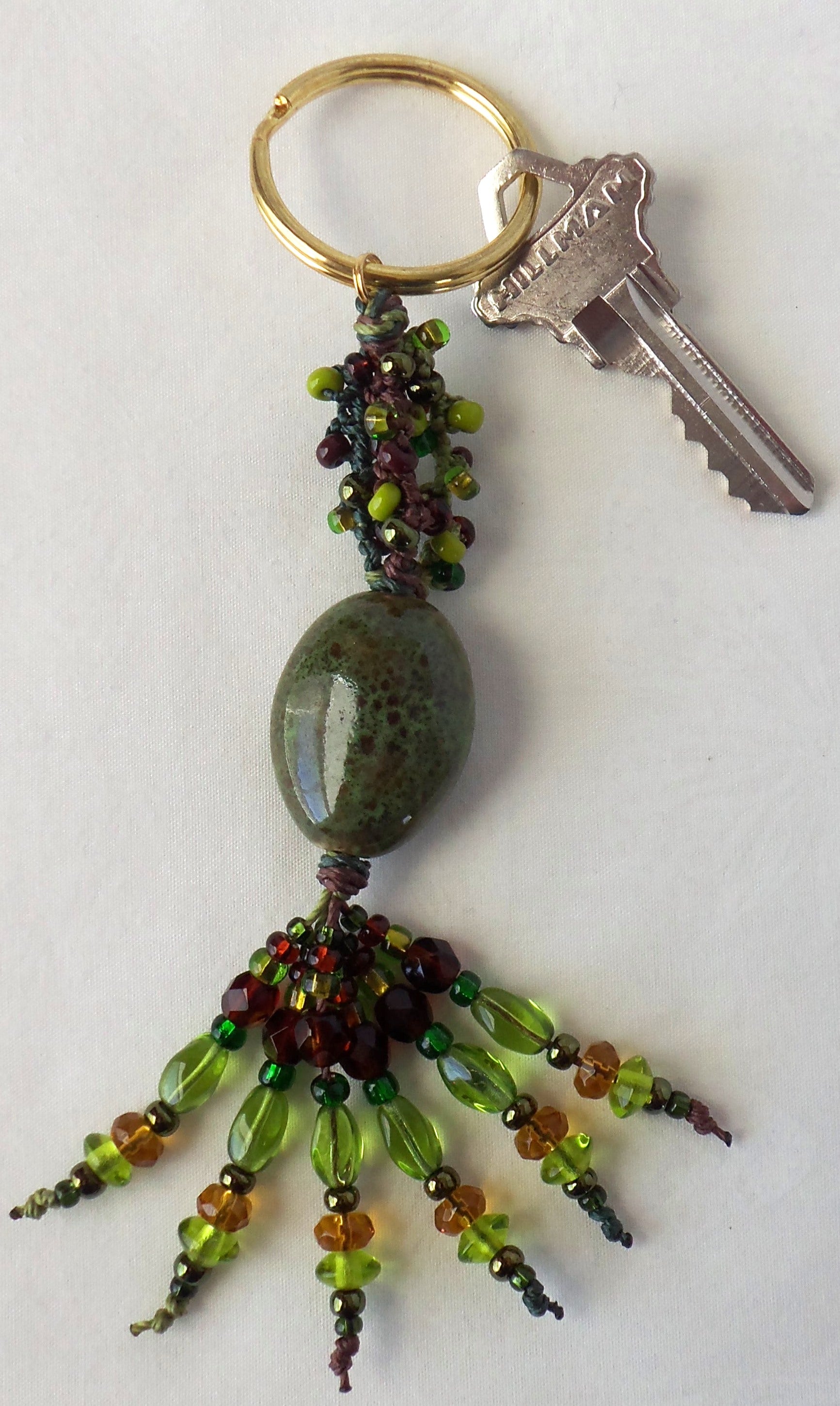 Green & Brown Beaded Keychain - Juicybeads Jewelry