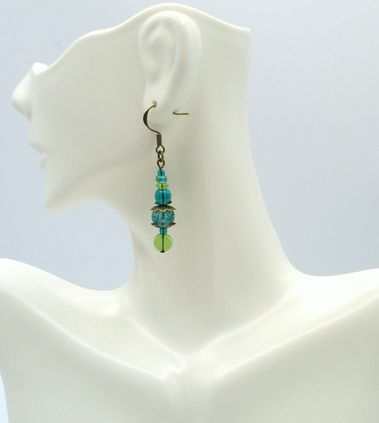 Ocean Green Beaded Drop Earrings - Juicybeads Jewelry