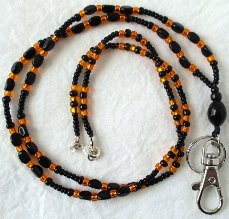 Orange & Black Beaded Lanyard - Juicybeads Jewelry