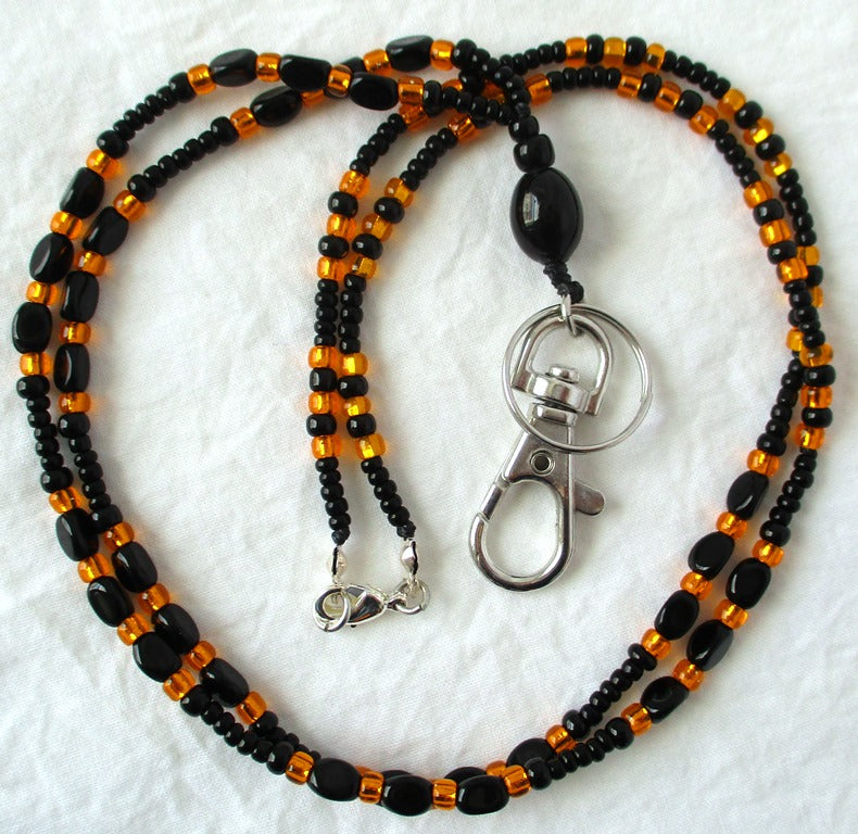 Orange & Black Beaded Lanyard - Juicybeads Jewelry