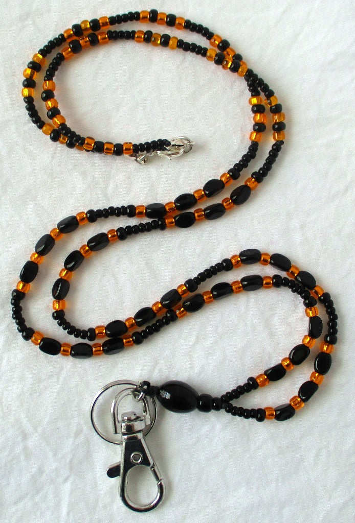 Orange & Black Beaded Lanyard - Juicybeads Jewelry