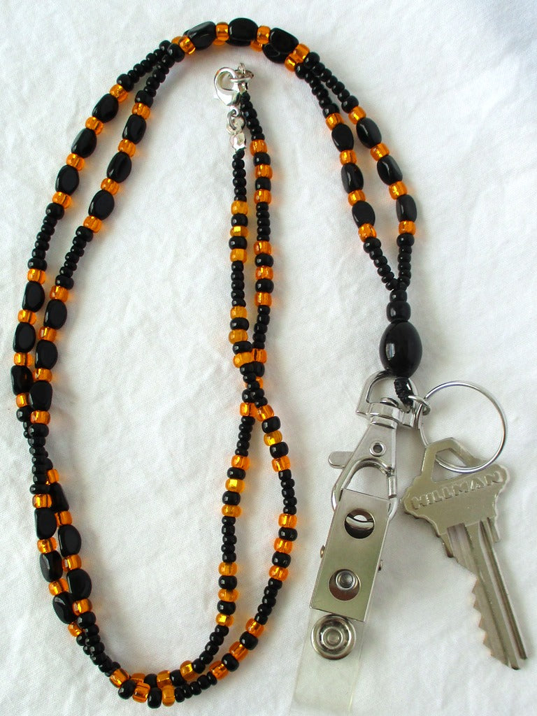 Orange & Black Beaded Lanyard - Juicybeads Jewelry