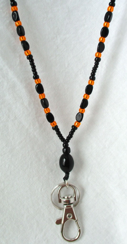Orange & Black Beaded Lanyard - Juicybeads Jewelry