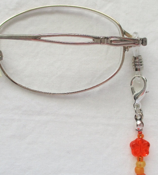 Orange Flower Beaded Eyeglass Chain - Juicybeads Jewelry