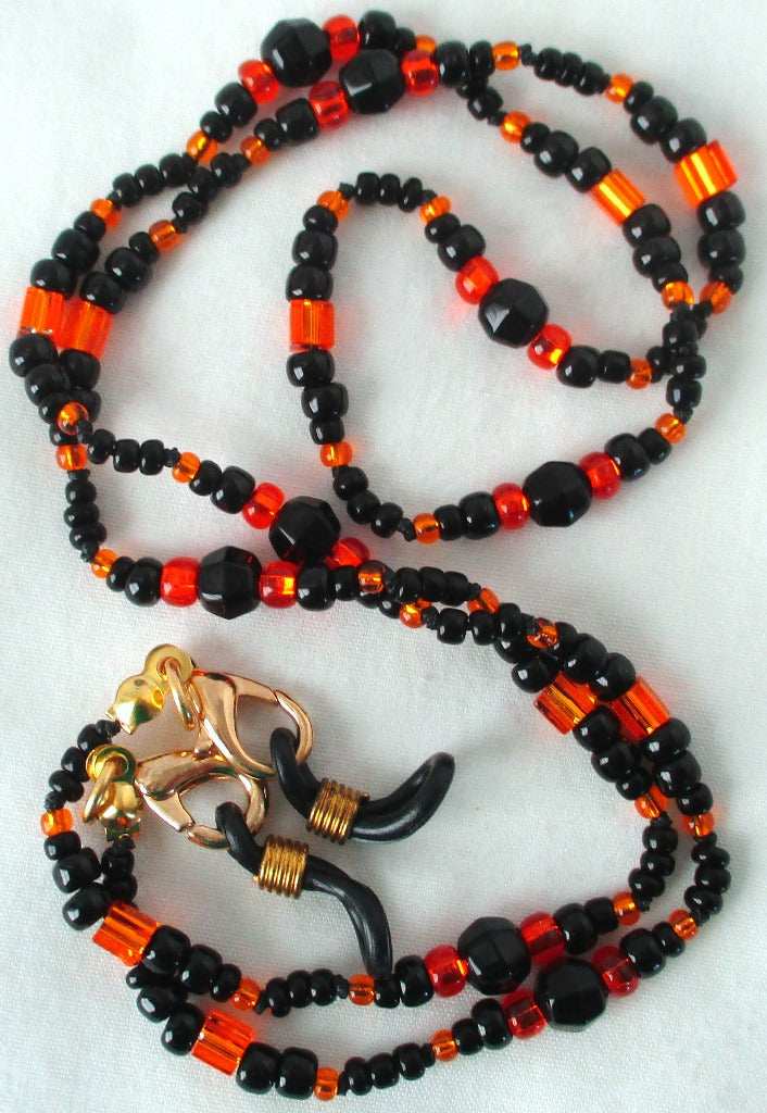 Black & Orange Beaded Eyeglass Chain - Juicybeads Jewelry