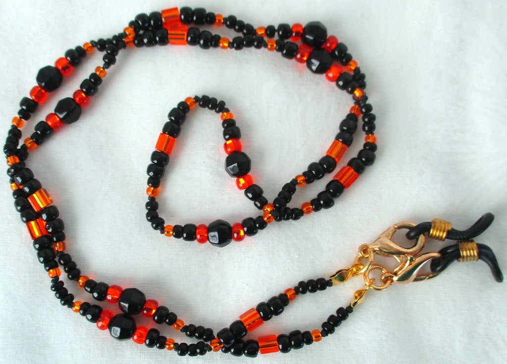 Black & Orange Beaded Eyeglass Chain - Juicybeads Jewelry