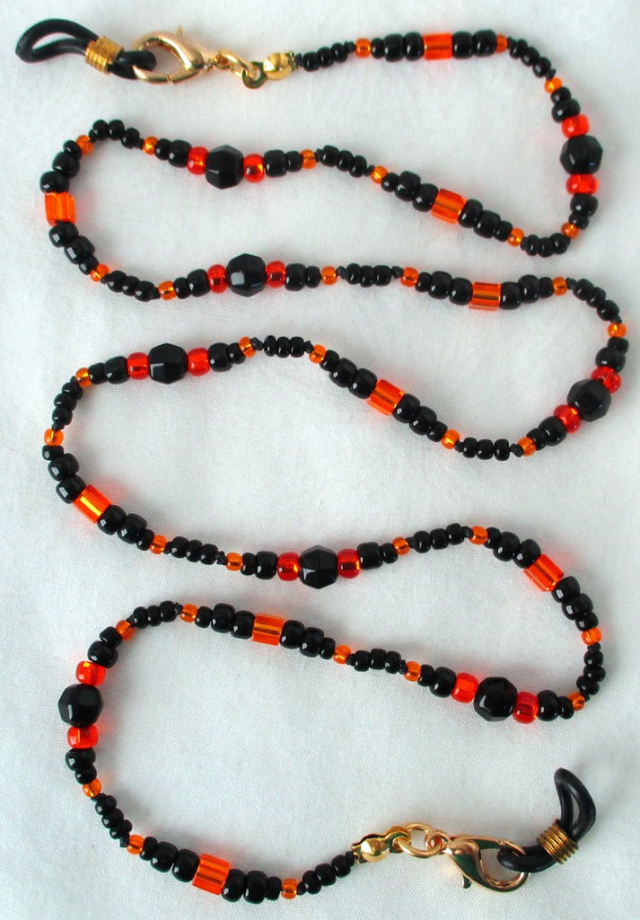 Black & Orange Beaded Eyeglass Chain - Juicybeads Jewelry