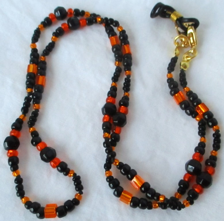 Black & Orange Beaded Eyeglass Chain - Juicybeads Jewelry