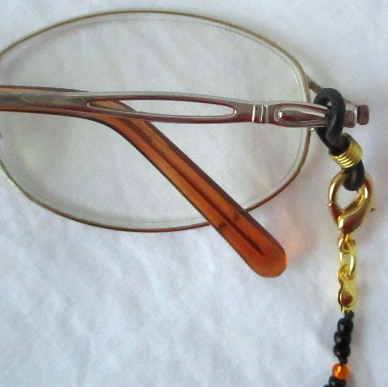 Black & Orange Beaded Eyeglass Chain - Juicybeads Jewelry