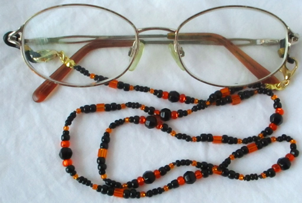 Black & Orange Beaded Eyeglass Chain - Juicybeads Jewelry