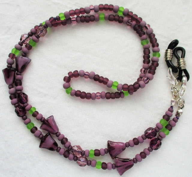 Purple Flower Beaded Eyeglass Chain - Juicybeads Jewelry