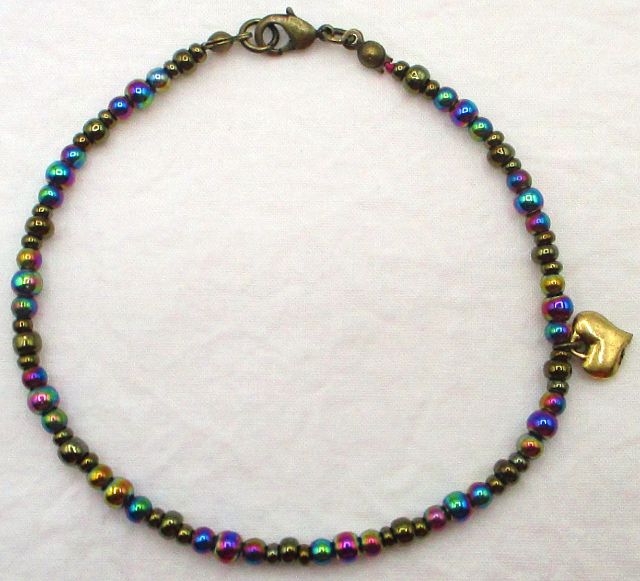 Rainbow Beaded Anklet with Heart Charm - Juicybeads Jewelry