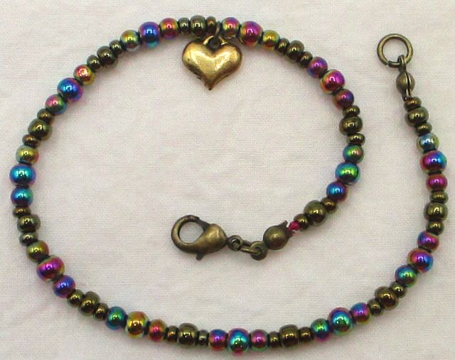 Rainbow Beaded Anklet with Heart Charm - Juicybeads Jewelry