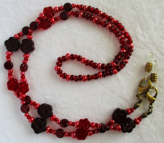 Red Flower Beaded Eyeglass Chain - Juicybeads Jewelry