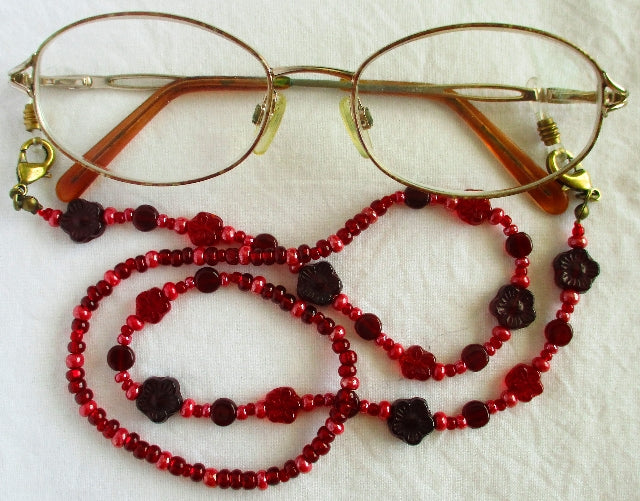 Red Flower Beaded Eyeglass Chain - Juicybeads Jewelry