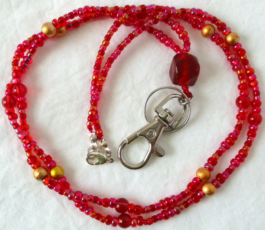 Red & Gold Beaded Lanyard - Juicybeads Jewelry