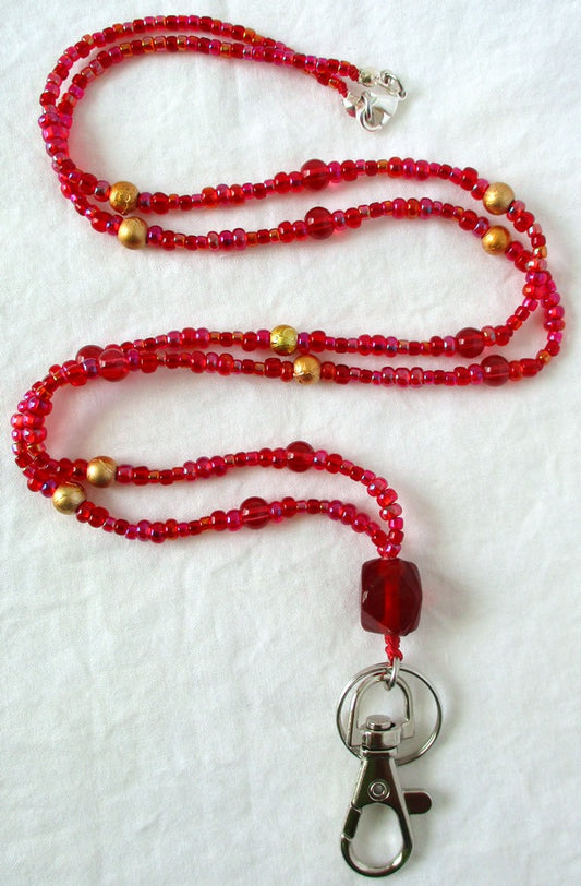 Red & Gold Beaded Lanyard - Juicybeads Jewelry