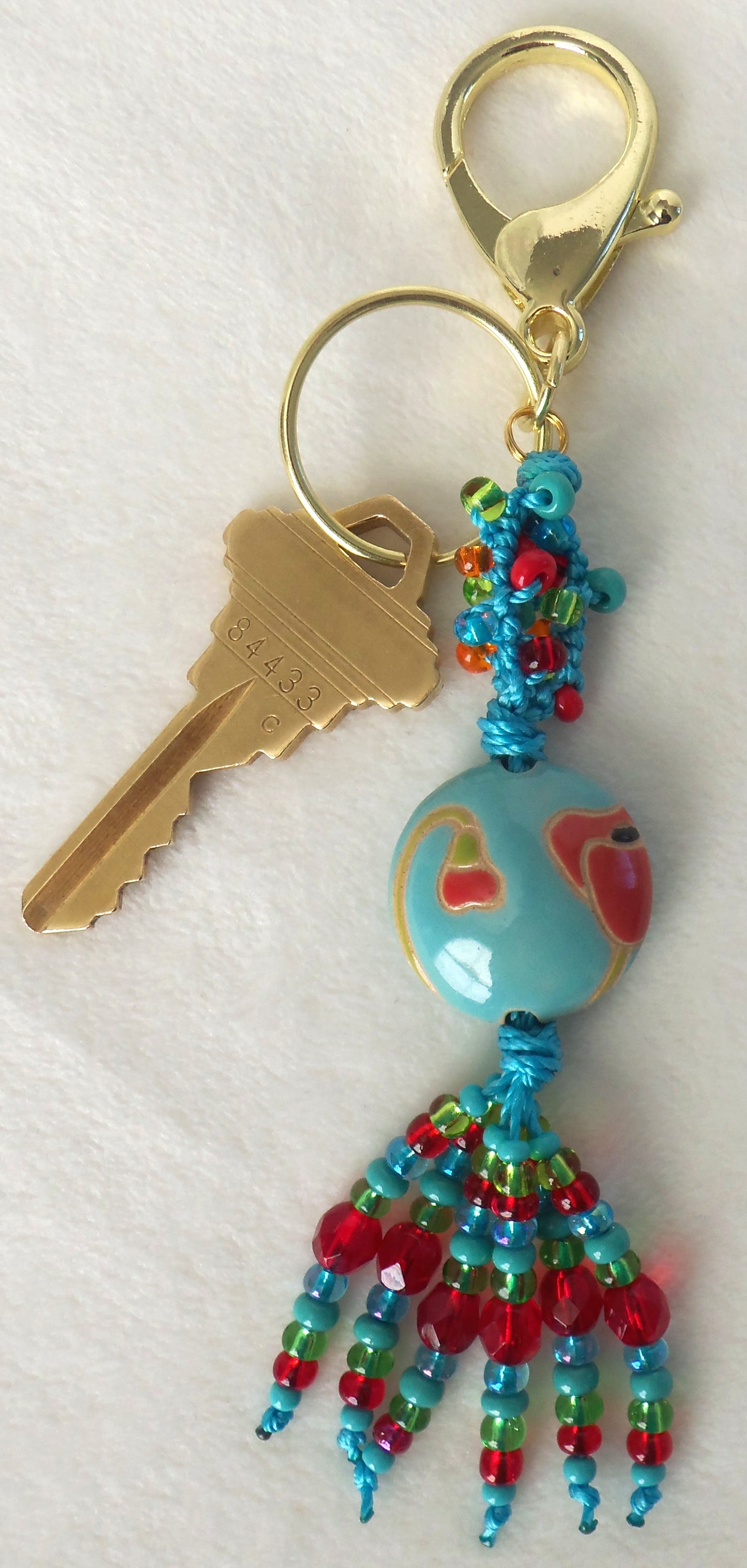 Red Flower Beaded Clip-On Keychain - Juicybeads Jewelry