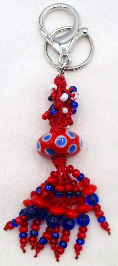 Red & Blue Beaded Clip-On Keychain - Juicybeads Jewelry